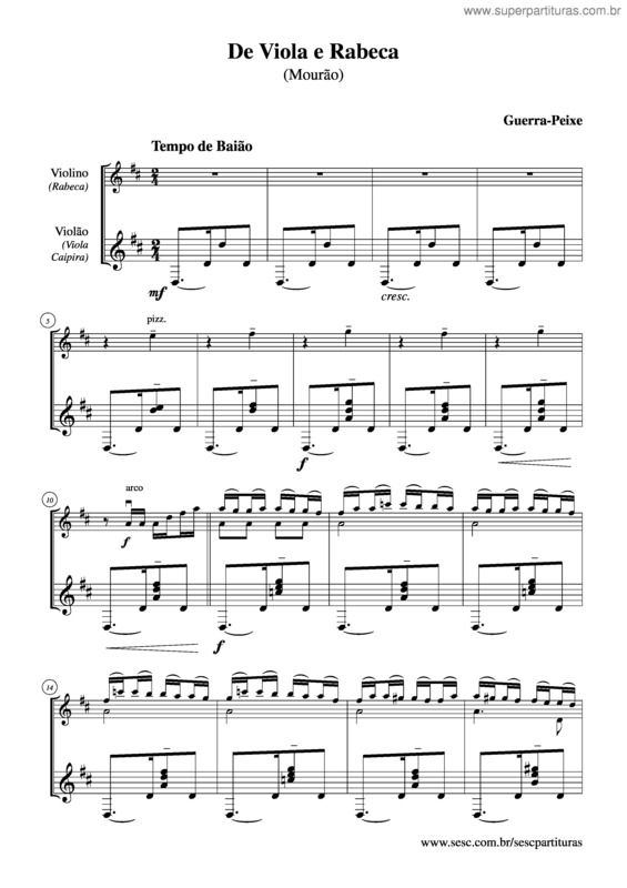 Partitura da música De viola e rabeca