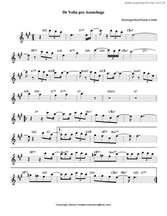 Partitura da música De Volta Pro Meu Aconchego v.2