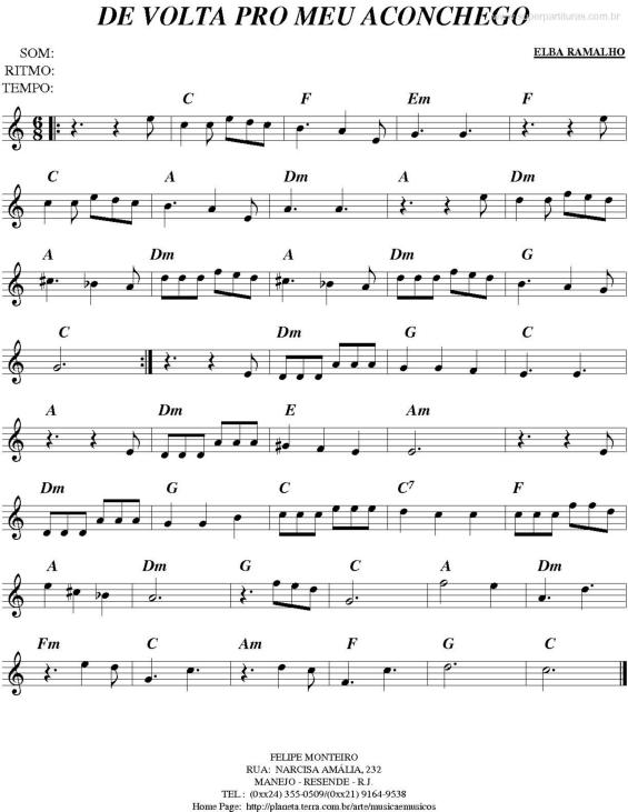 Partitura da música De Volta Pro Meu Aconchego