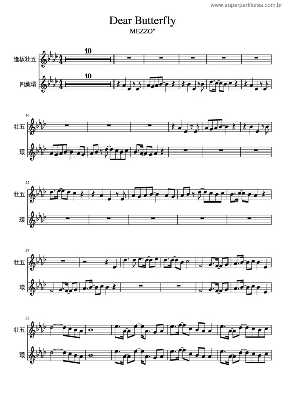 Partitura da música Dear Butterfly v.2