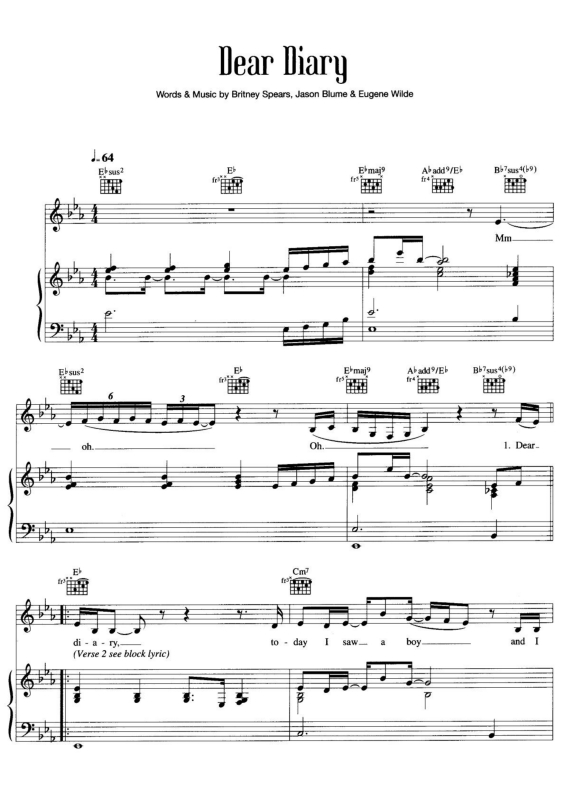 Partitura da música Dear Diary