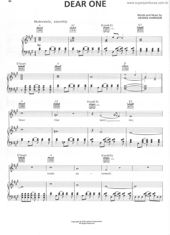 Partitura da música Dear One