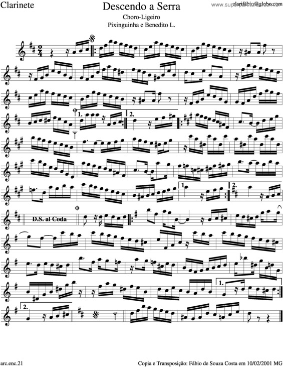 Partitura da música Decendo A Serra