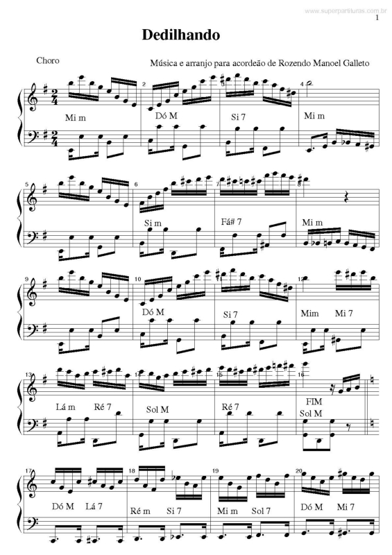 Partitura da música Dedilhando