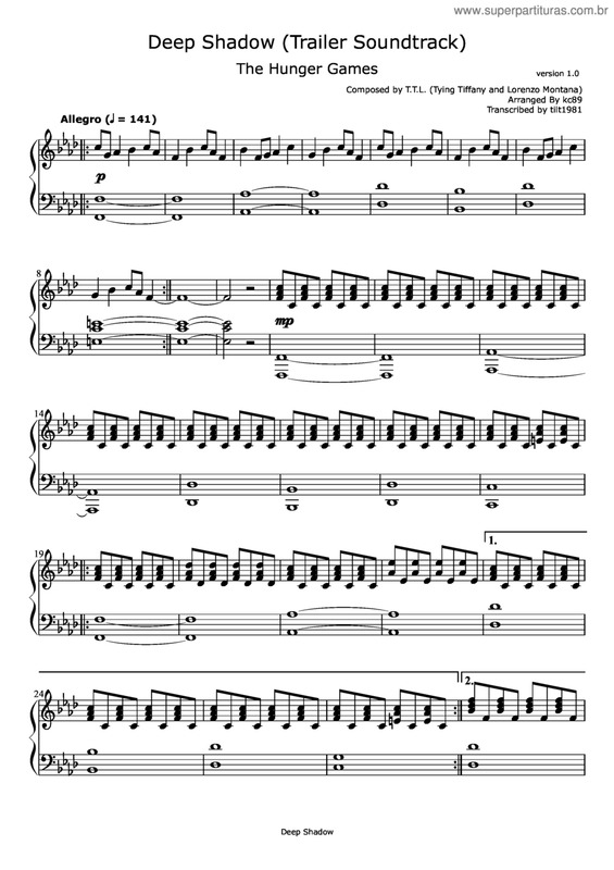 Partitura da música Deep shadow