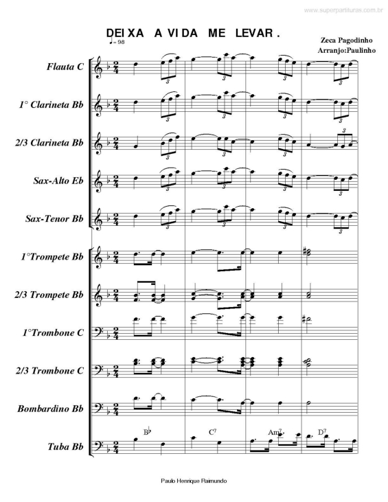 Partitura da música Deixa A Vida Me Levar