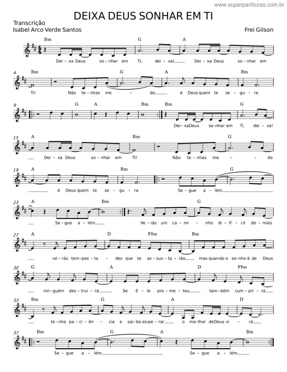 Partitura da música Deixa Deus Sonhar Em Ti