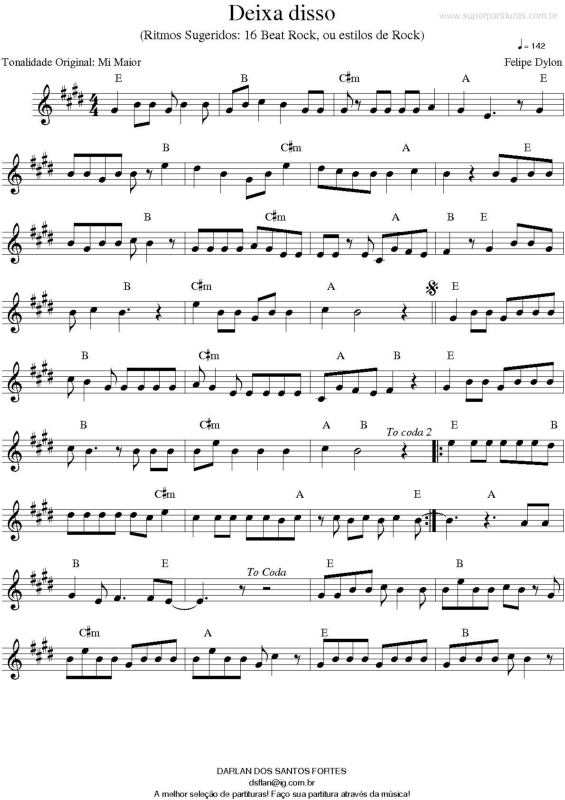 Partitura da música Deixa Disso