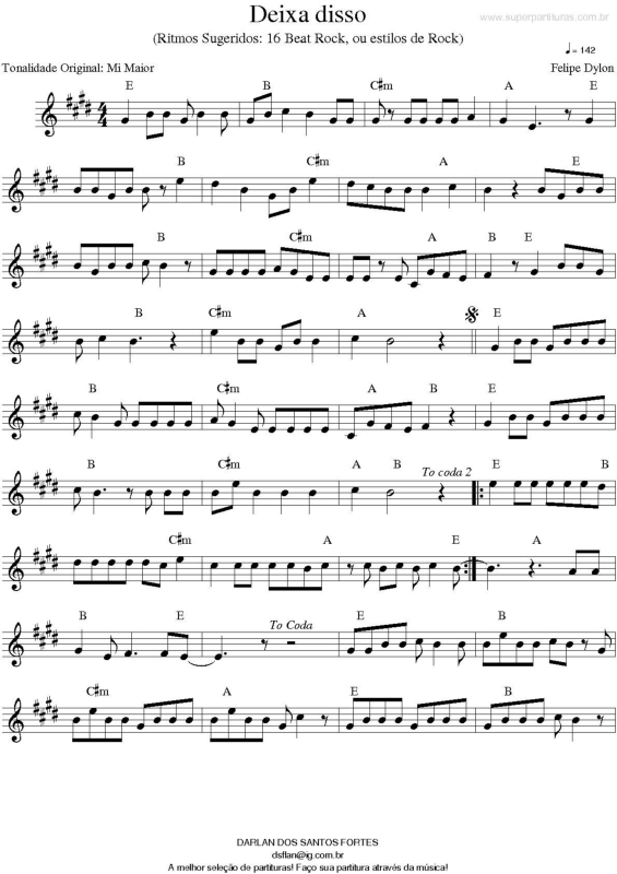 Partitura da música Deixa Disso