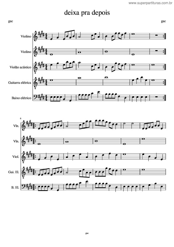 Partitura da música Deixa Pra Depois v.2