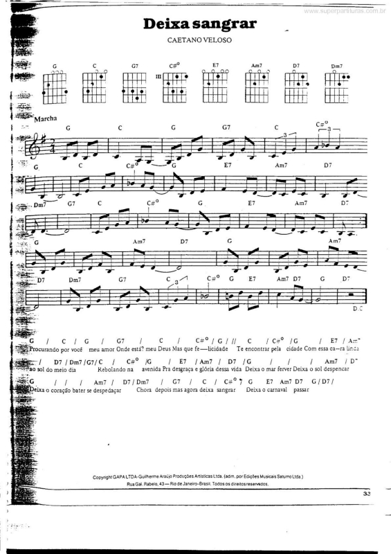 Partitura da música Deixa Sangrar