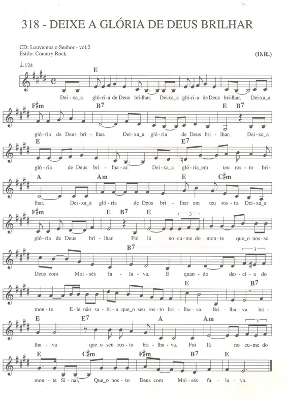 Partitura da música Deixe a Glória de Deus Brilhar