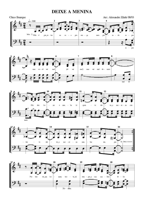 Partitura da música Deixe a Menina