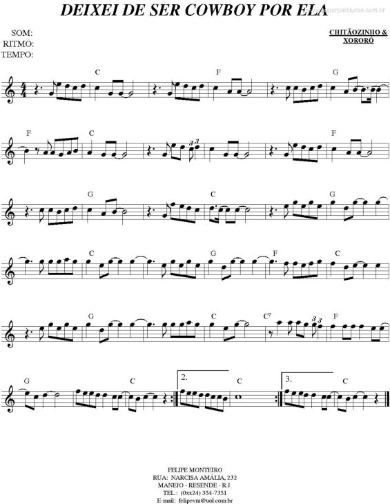 Partitura da música Deixei De Ser Cowboy Por Ela