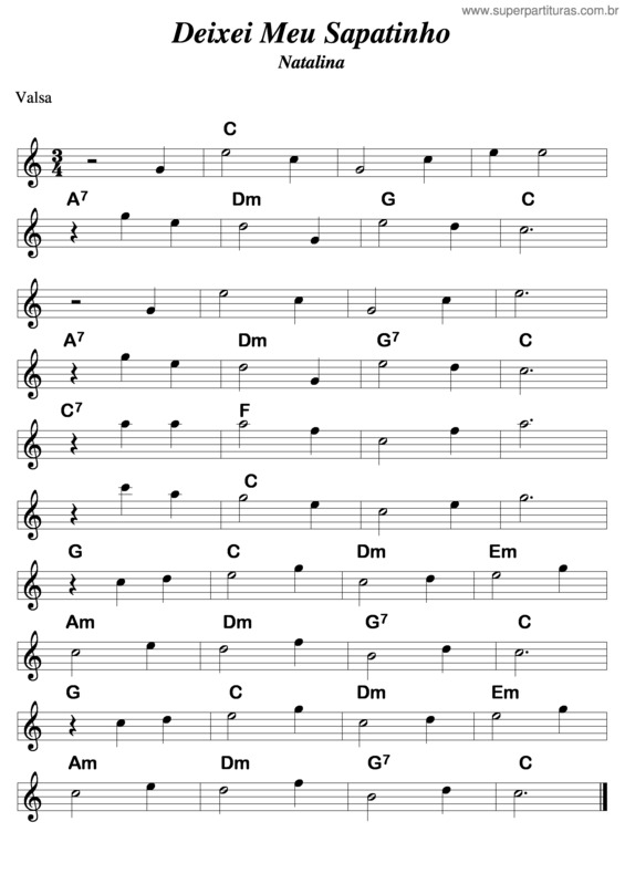 Partitura da música Deixei Meu Sapatinho