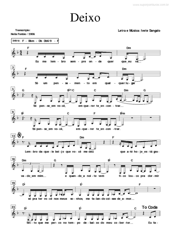 Partitura da música Deixo