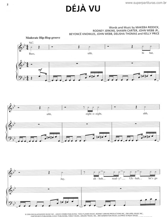 Partitura da música Dejà Vu