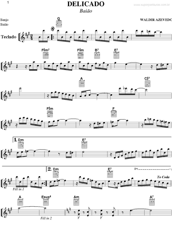 Partitura da música Delicado