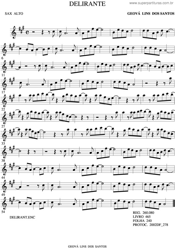 Partitura da música Delirante