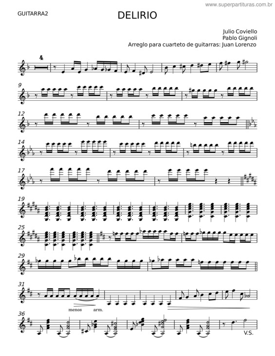 Partitura da música Delirio – Julio Coviello