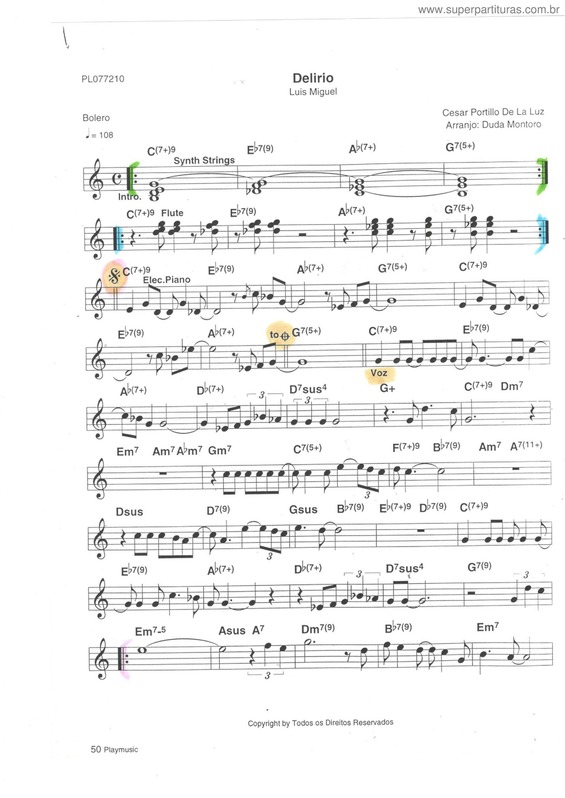 Partitura da música Delírio Pág.1