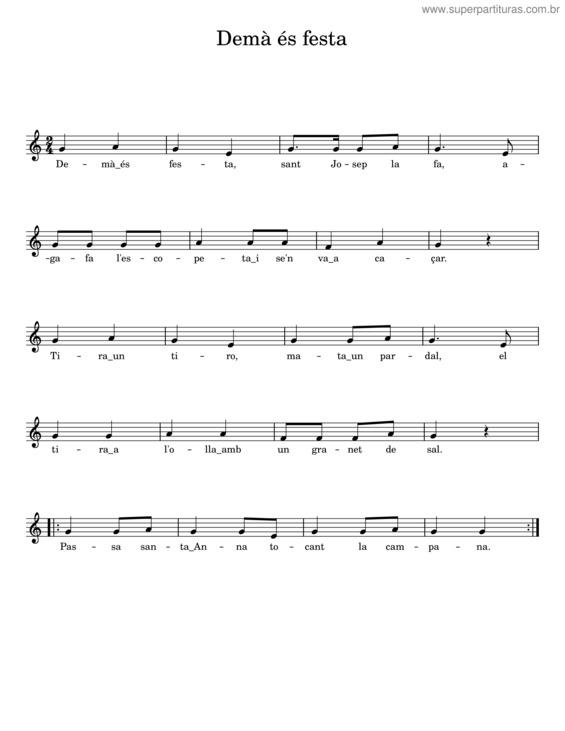 Partitura da música Demà És Festa