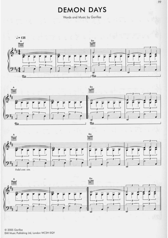 Partitura da música Demon Days