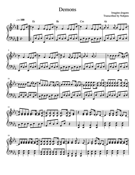 Partitura da música Demons v.4