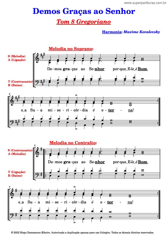 Partitura da música Demos Graças Ao Senhor Porque Ele É Bom – Tom 8 Gregoriano