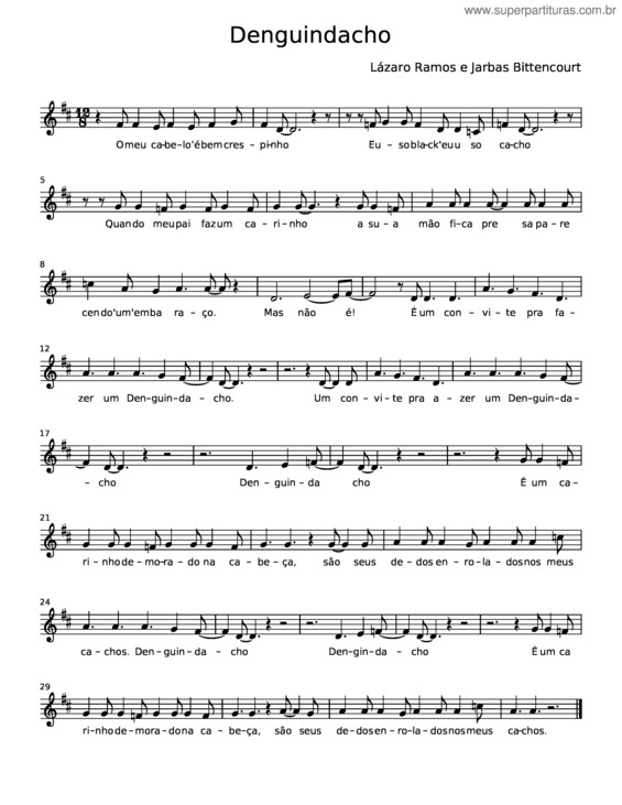 Partitura da música Denguindacho – Lázaro Ramos;Jarbas Bittencourt