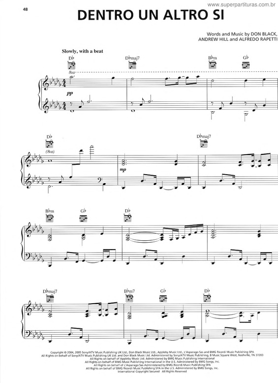 Partitura da música Dentro Un Altro Si