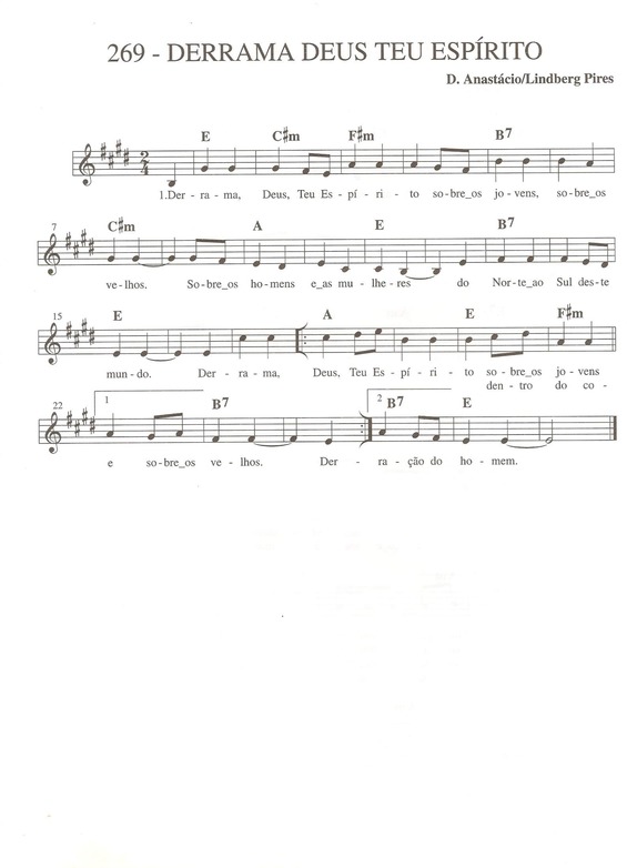 Partitura da música Derrama Deus Teu Espírito