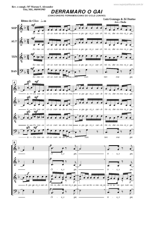 Partitura da música Derramaro O Gai