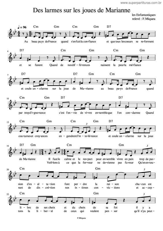 Partitura da música Des Larmes Sur La Joue De Marianne