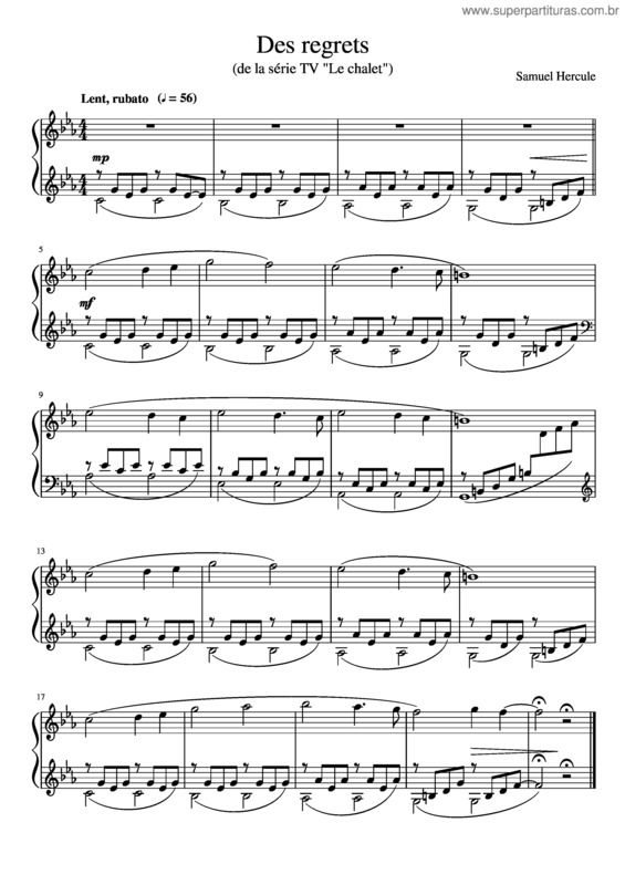 Partitura da música Des Regrets