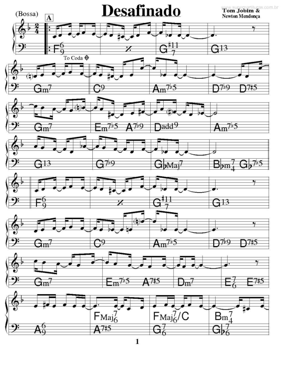 Partitura da música Desafinado