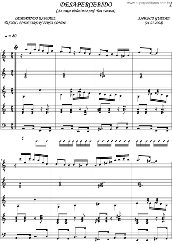 Partitura da música Desapercebido v.2