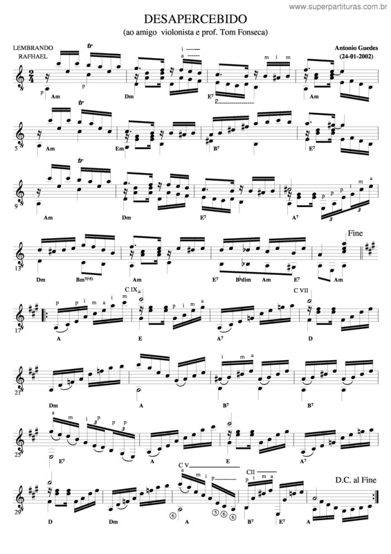 Partitura da música Desapercebido