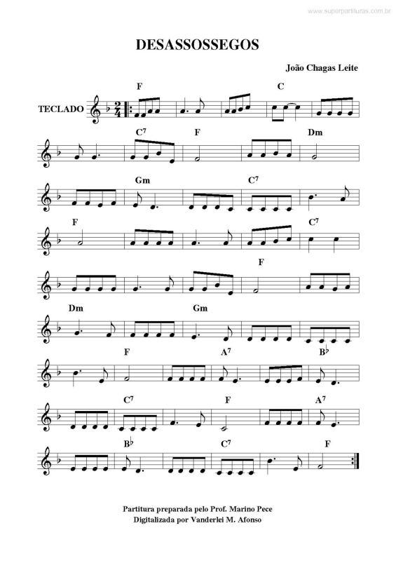 Partitura da música Desassossegos