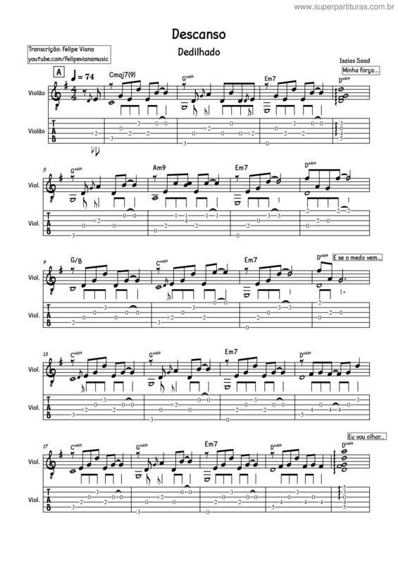 Partitura da música Descanso – Isaias Saad