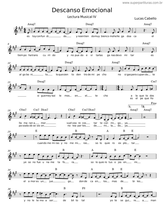 Partitura da música Descanso Emocional