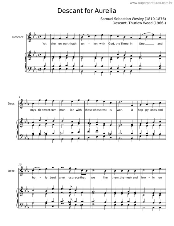 Partitura da música Descant For Aurelia – Samuel Sebastian Wesley