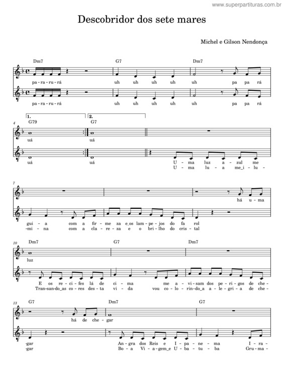 Partitura da música Descobridor Dos Sete Mares – Michel