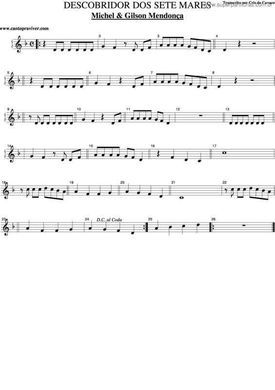 Partitura da música Descobridor Dos Sete Mares v.2