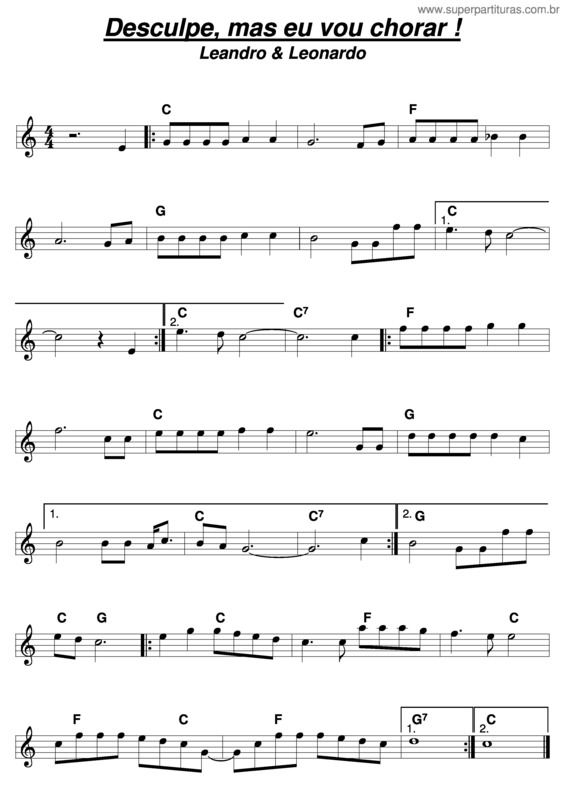 Partitura da música Desculpe, Mas Eu Vou Chorar