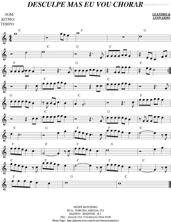 Partitura da música Desculpe Mas Eu Vou Chorar