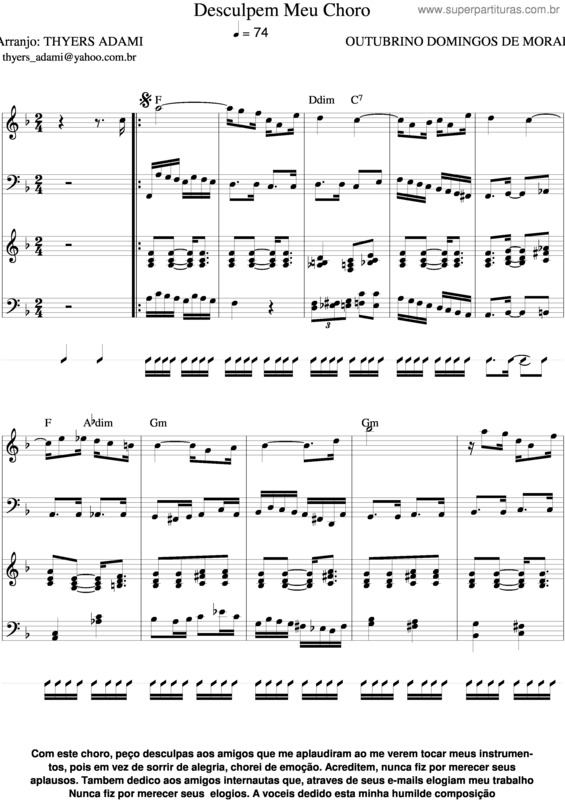 Partitura da música Desculpem Meu Choro v.2