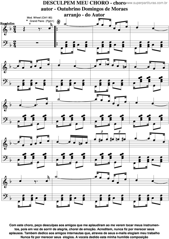 Partitura da música Desculpem Meu Choro v.5