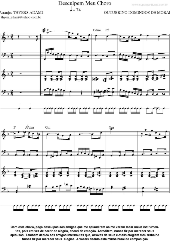 Partitura da música Desculpem Meu Choro