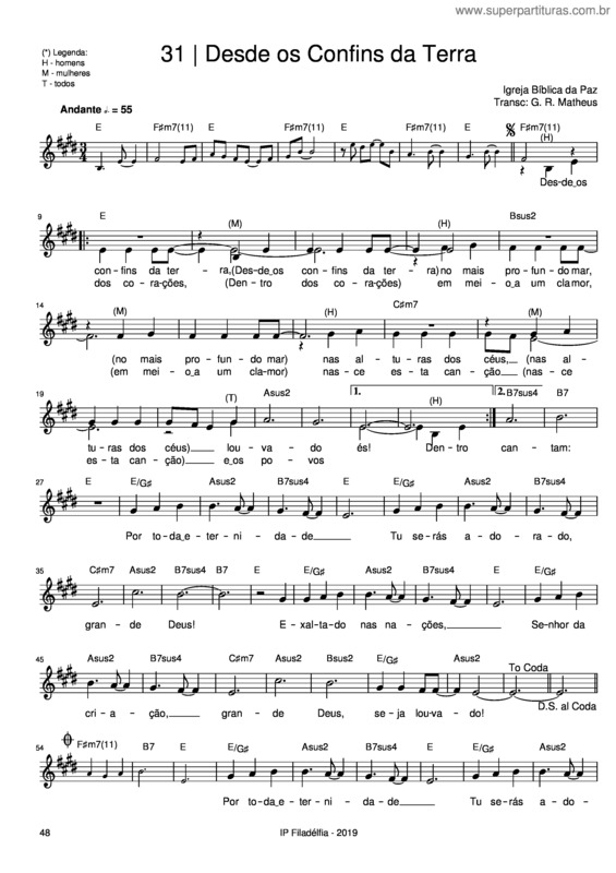 Partitura da música Desde Os Confins Da Terra – Igreja Bíblica Da Paz